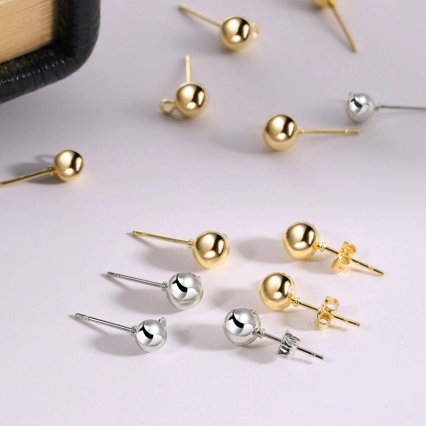 180 PCS Ball Post Earring Stud with 200 Pieces Butterfly Ear Back Earrings with Loop for DIY Jewelry Making Findings, 4 mm 5 mm 6 mm (Silver, Gold)