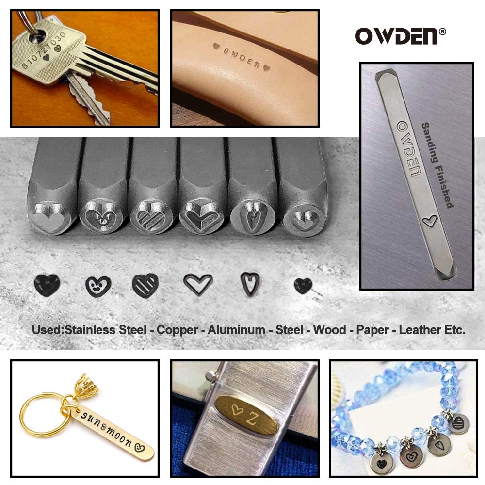 6 Pieces Jewelry metal stamps set,Heart (Love) metal design stamps&#xFF0C;6 styles Steel stamp heart punch,metal love stmaps for jewelry working,Metal blank bangle stamps