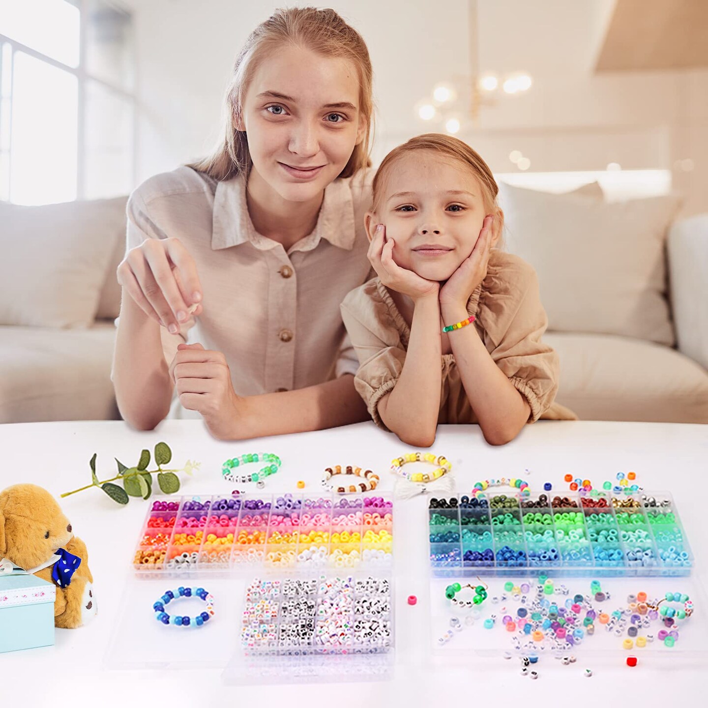 2350 Pieces, 64 Colors, Pony Beads for Bracelet Making Kit, Rainbow Kandi Beads Friendship Bracelet Kit, Letter Beads and Elastic Strings for Bracelet Necklace Making, Craft Gifts Set for Girls