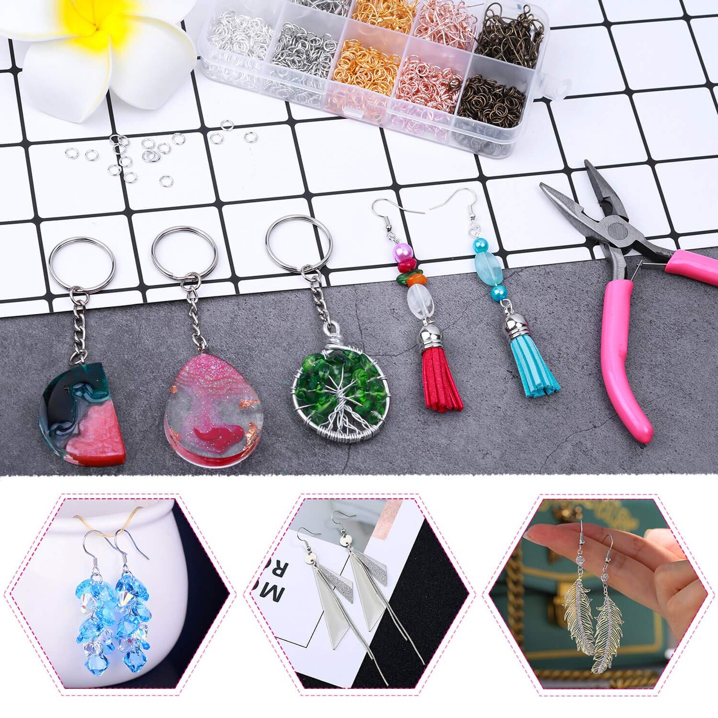1400 Pieces Earring Hooks, Making Kit with 200pcs Ear Ring 1000pcs Jump Rings, Backs and Jewelry Pliers for Supplies Findings