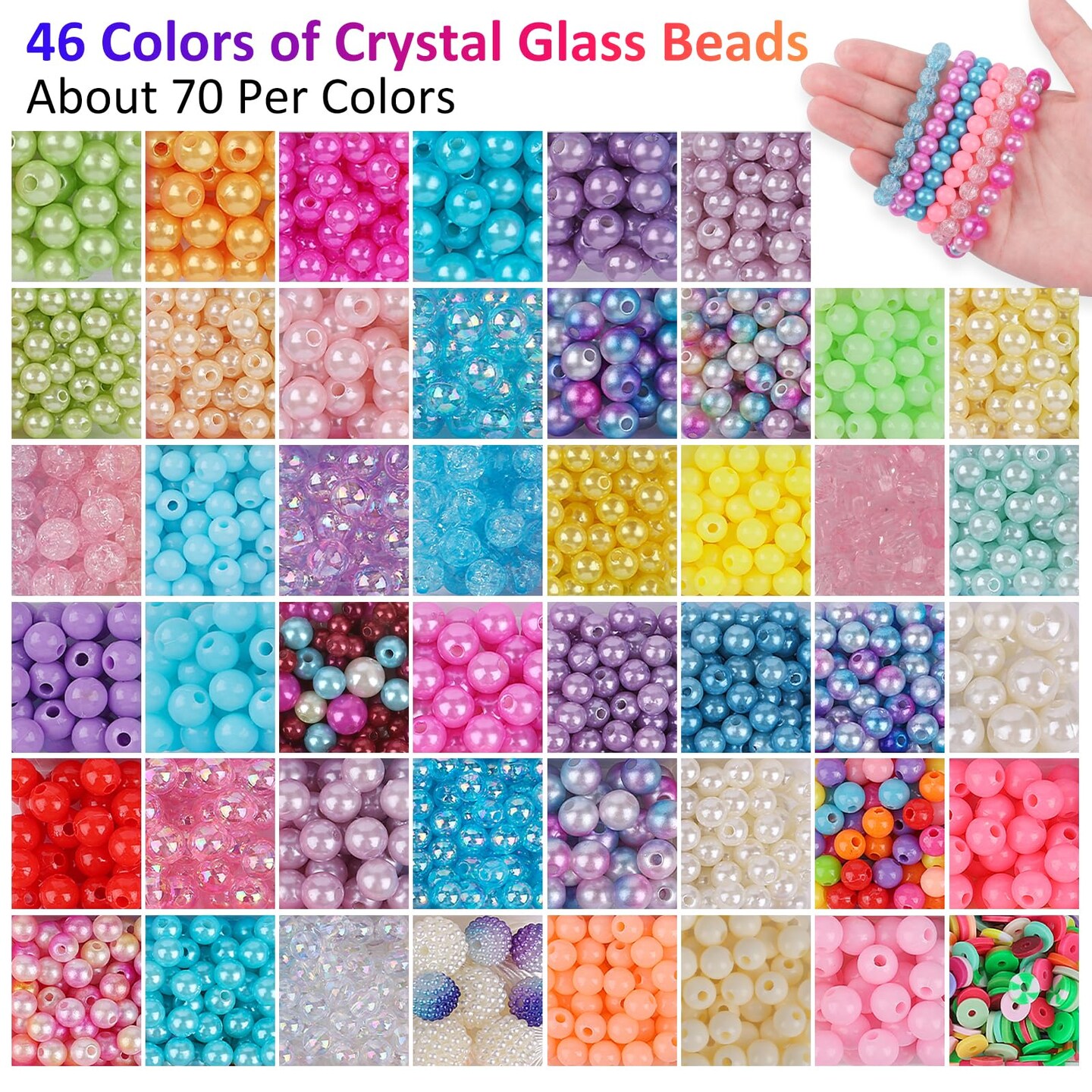 1800 Pieces 8mm and 6mm&#xFF0C;32 Colors Multicolor Pearl Beads Loose Pearls for Crafts with Holes for Jewelry Making, Small Pearl Filler Beads for Crafting Bracelet Necklace Earrings