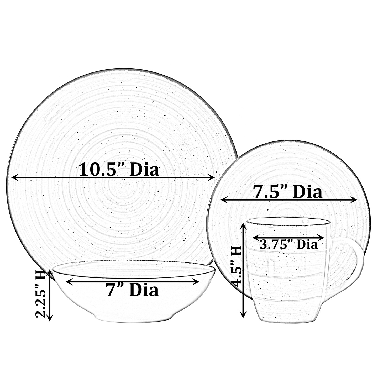 Spin Wash Dinnerware Dish Set | Mugs, Salad and Dinner Plates and Bowls Sets, High Quality Dishes with Highly Chip and Crack Resistant, Dishwasher and Microwave Safe