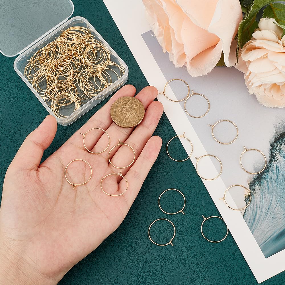 100 Pieces 20mm Hypoallergenic Stainless Steel Hoop Earring Golden Wine Glass Charm Rings 0.7mm Pin Earring Beading Hoop for Women Dangle Hoop Earrings Making