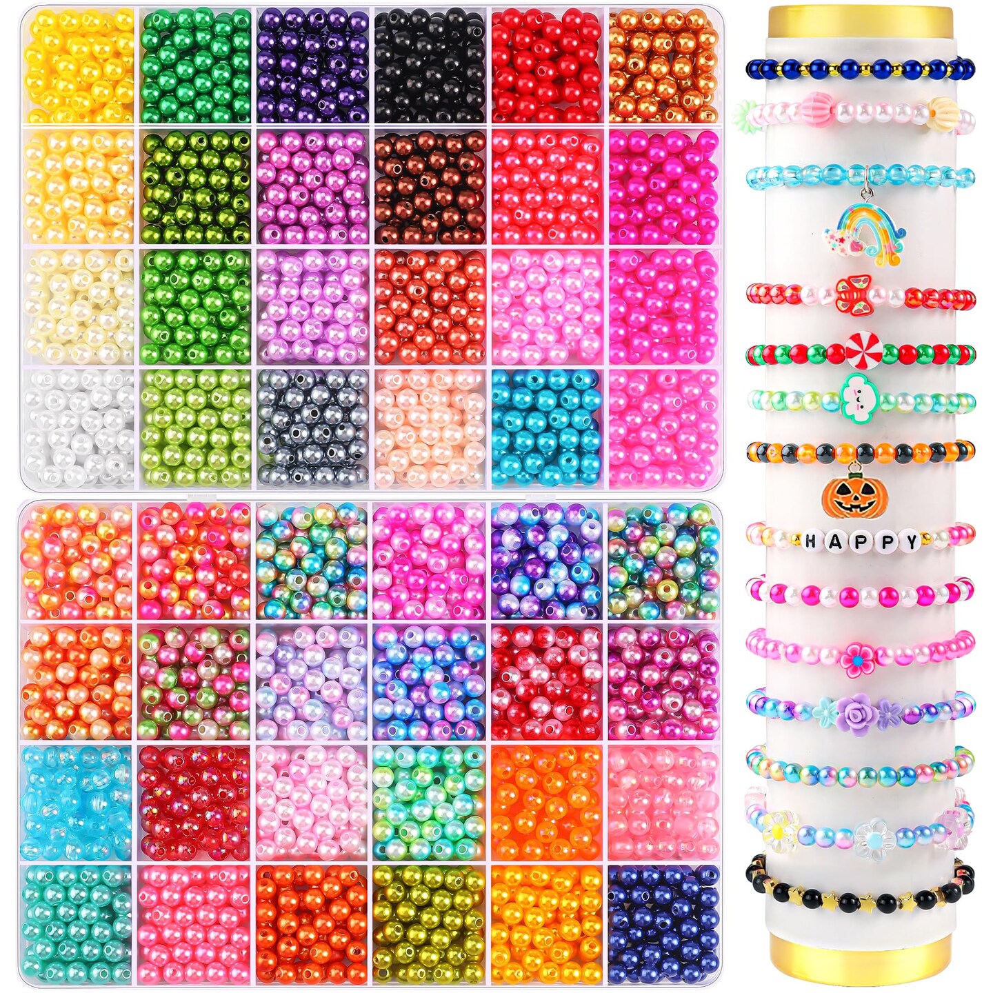 2400PCS Pearl Beads for Jewelry Making 48 Colorful 6mm Round Pearl Beads for Bracelets Making Kit Small Pearl Filler Beads for DIY Craft Necklace Earrings