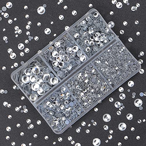 4000 Pieces Mixed Size Hot Fix Round Crystals Gems Glass Stones Hotfix Flat Back Rhinestones (Clear Crystal)