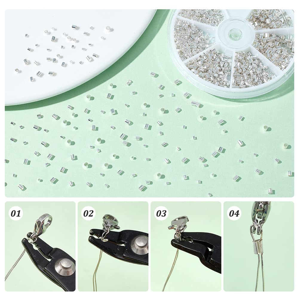 3000 Pieces Crimp Tube Beads, 1.5mm 2mm 2.5mm Brass Tube Crimp End Spacer Beads Cord End Caps Loose Stopper Beads for Earring Necklace Pendant DIY Jewelry Gift Making, Silver