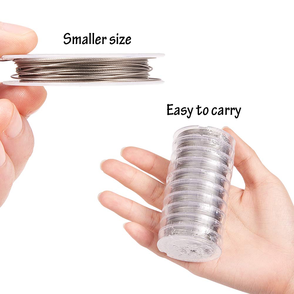 10 Rolls 0.45mm Steel Tiger Tail Beading Wire Stainless Steel Color Soft Flexible Jewelry Wire for Jewelry Making, Bead Stringing, Crafting(10yard/ roll, 100yard totally)