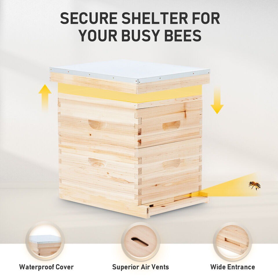 Complete Langstroth Bee Hive Kits 10-Frame 1 Deep Box 1 Medium Queen Excluder