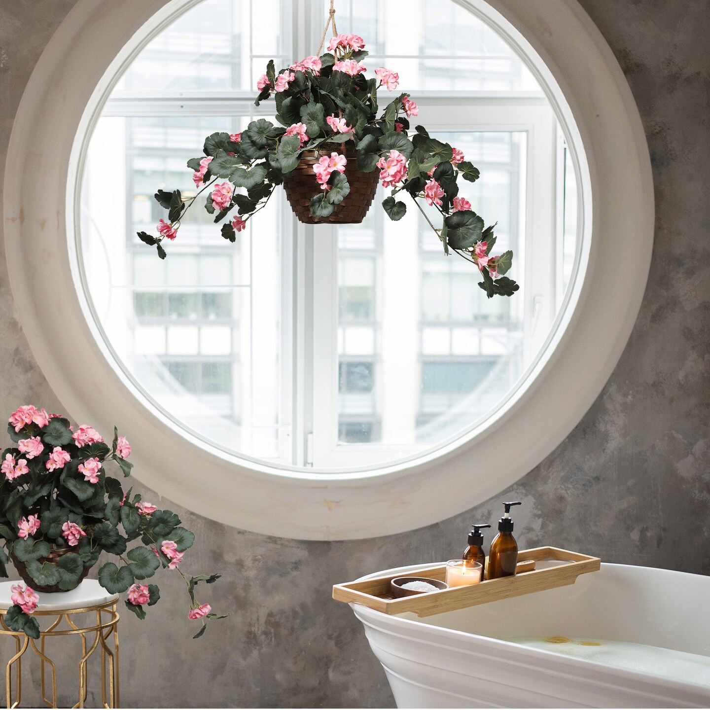 30-Inch Pink Silk Geranium Plant with Lifelike Appearance for Home and Office Décor | Vibrant Artificial Flower Arrangement | Floral Home by Artificial Flowers