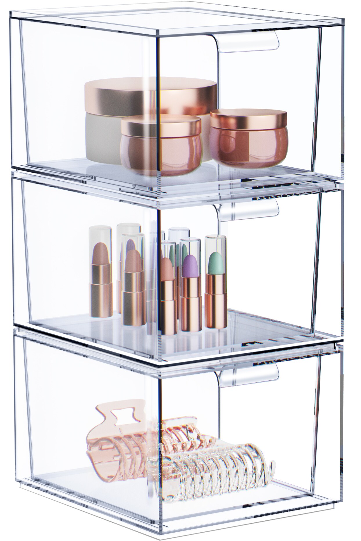 Sorbus 3 Pack Clear Stackable Acrylic Drawer Makeup Organizers - for Vanity, Bathroom, Under Sink, Cabinets, Jewelry, and More