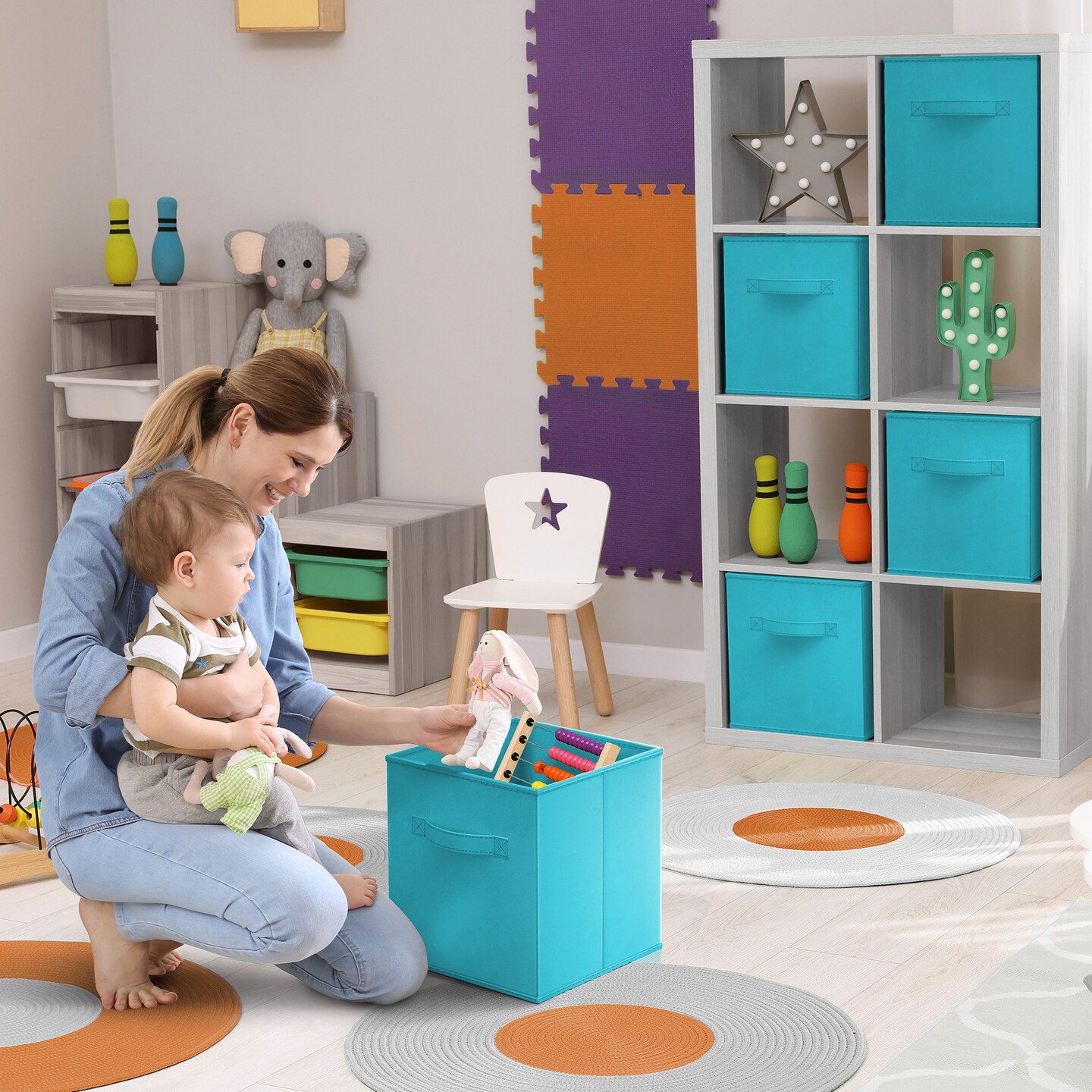 Sorbus 6 Pack 13 Inch Foldable Storage Cubes with Handles- for Organizing Home, Shelves, Nursery, Playroom, Closet and More