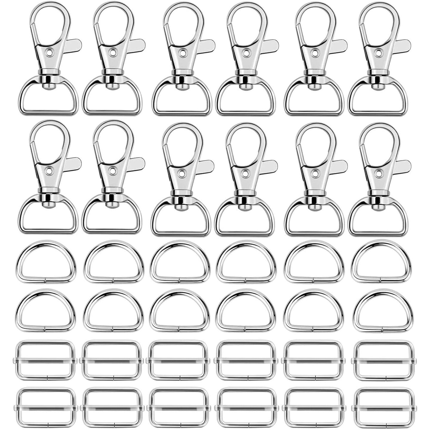 60 Pcs Purse Hardware for Bag Making - Swivel Snap Hooks, D Ring, Slide Buckle, Bag Hardware Supplies for Handbag Fasteners, Strap, Backpack DIY Craft Accessories, 1 Inch, Silver