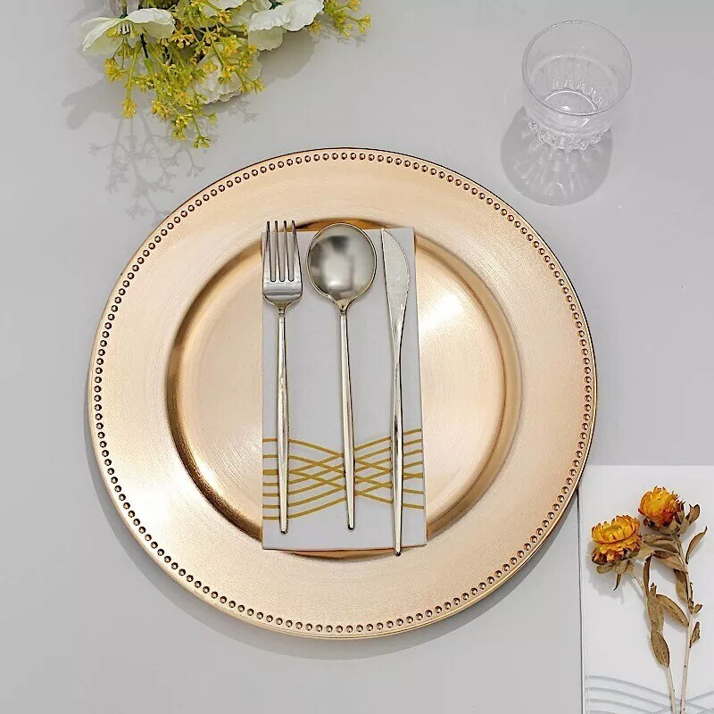 24 pcs 13&#x22; Gold BEADED Round CHARGER PLATES