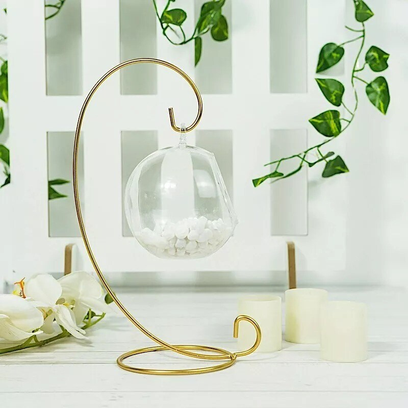 2 GOLD 10" tall Metal TERRANIUM HOLDERS Hanging ORNAMENT STANDS