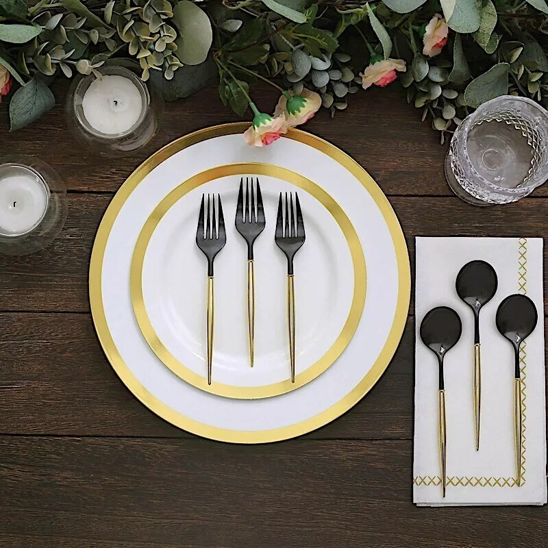 BLACK GOLD 24 Premium 6&#x22; Plastic CUTLERY Spoons Forks Set