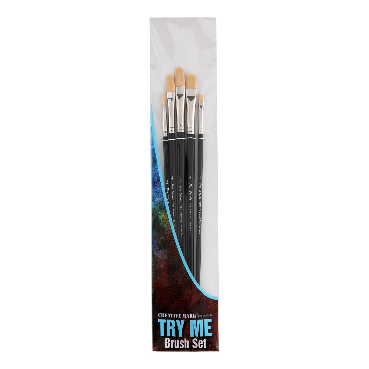 Creative Mark Powercryl Ultimate Acrylic Paint Brushes - Try Me Set of 5, Artist Paint Brushes, 3 Diameters of Synthetic Hair Filament, Fine Control of Heavy Acrylics, Water Soluble Oils, and More