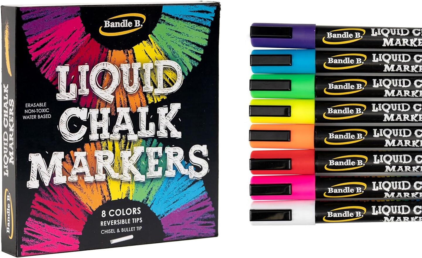 Chalk Markers - 8 Vibrant, Erasable, Non-Toxic, Water-Based, Reversible Tips, for Kids &#x26; Adults for Glass or Chalkboard Markers for Businesses, Restaurants, Liquid Chalk Markers (Vibrant 6Mm)