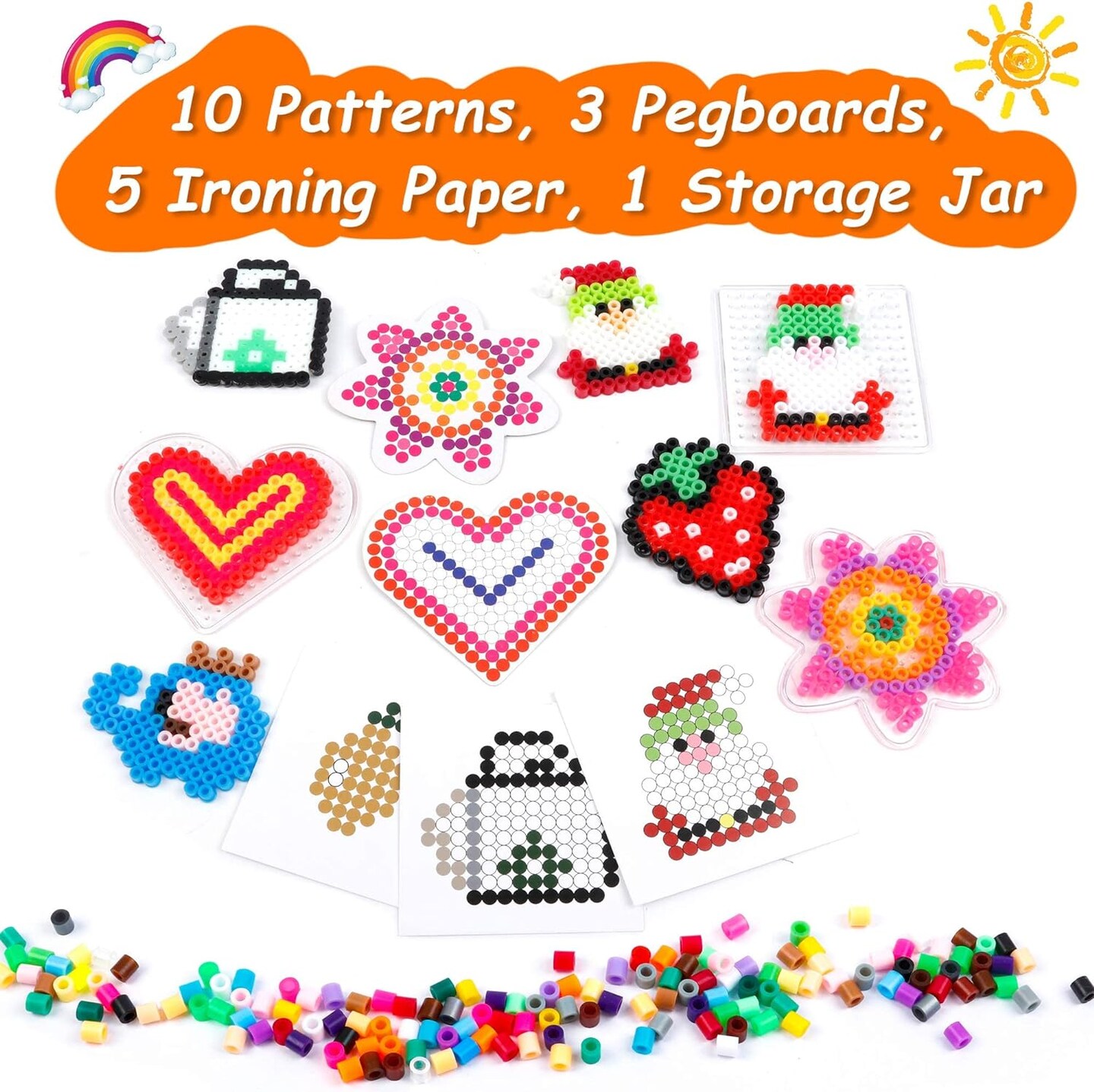 23,000 pcs Fuse Beads Kit for Kids Crafts, 30 Colors Iron Beads Set with 3 Pegboards, 5 Ironing Paper, 10 Patterns, Gifts for Birthday Christmas, Multicolor 5mm Melty Beads Bulk Refill Kit