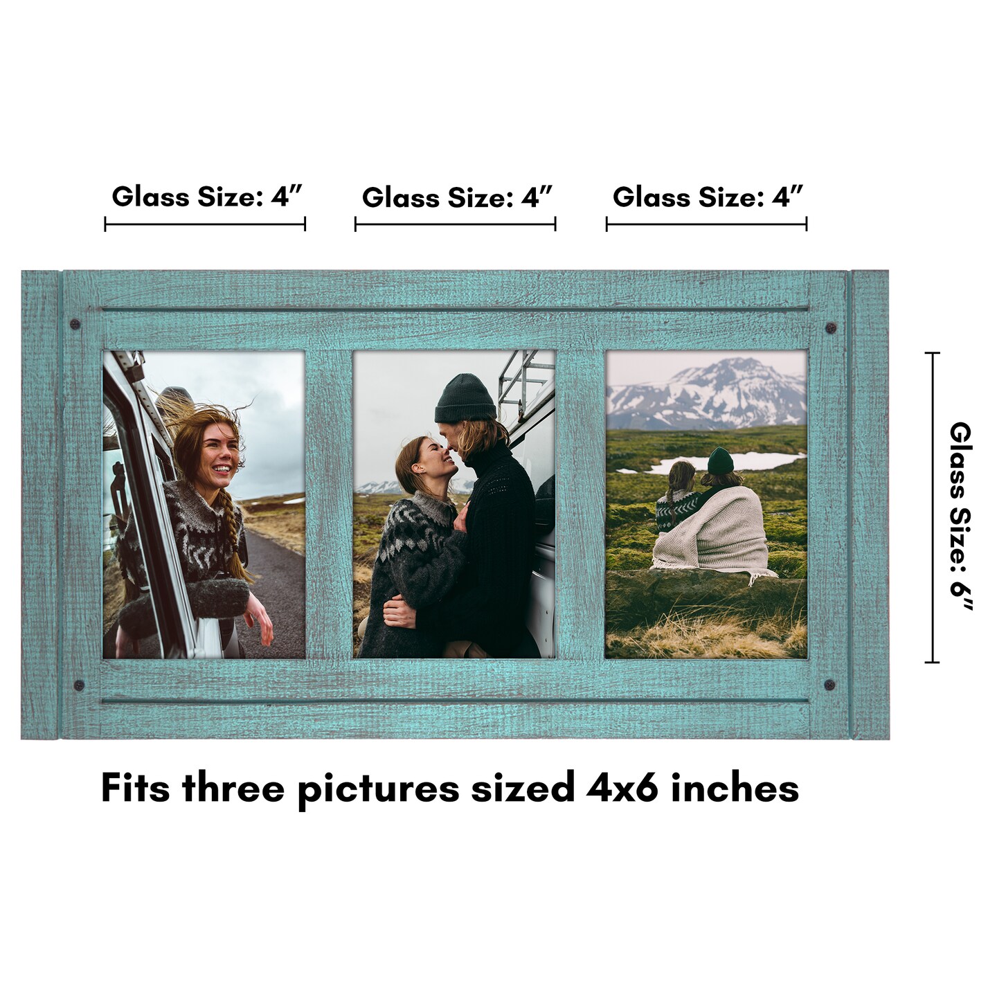 Americanflat 4x6 Tri-Photo Frame - Showcases Three 4x6 Photos at Once - Picture Frame for Western Home Decor - Glass Cover - Hanging Hardware - Includes Easel