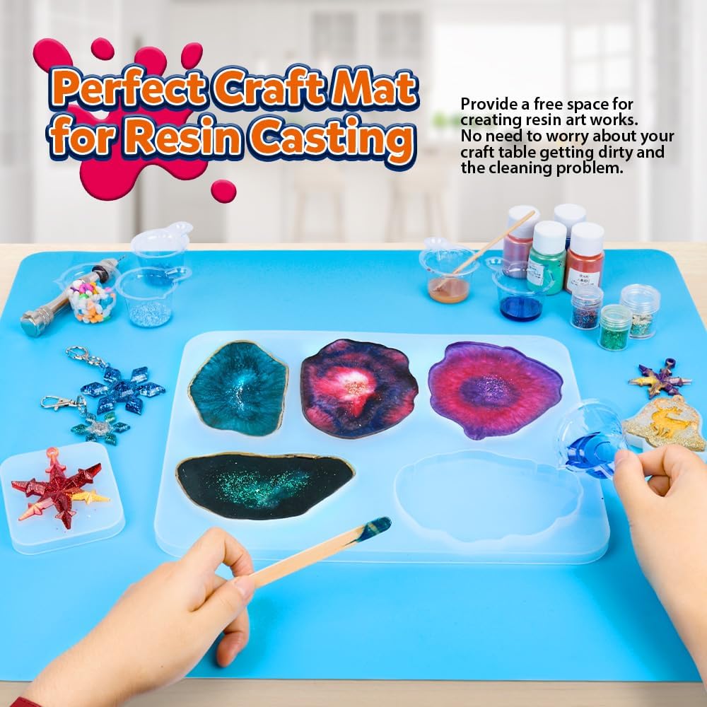 Silicone Mat for Resin Molds, 2 Pack 59.5 x 49.5 cm Large Silicone Mats for Crafts, Thick Nonstick Silicone Craft Mats for Resin Molds, Silicone Mats for DIY Crafts, Silicone Painting Clay Mat