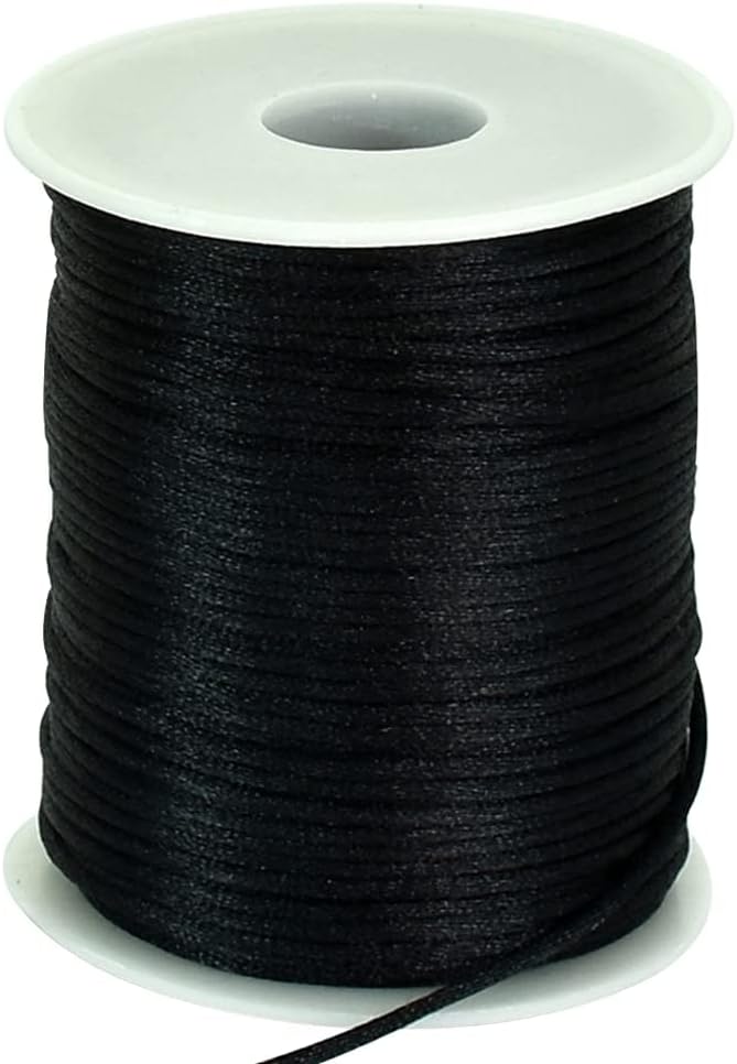 2mm x 110 Yards Black Nylon Cord Satin String for Bracelet Jewelry Making Rattail Macrame Waxed Trim Cord Necklace Bulk Beading Thread Kumihimo Chinese Knot CraftSCJ7F-00-B08VH-1