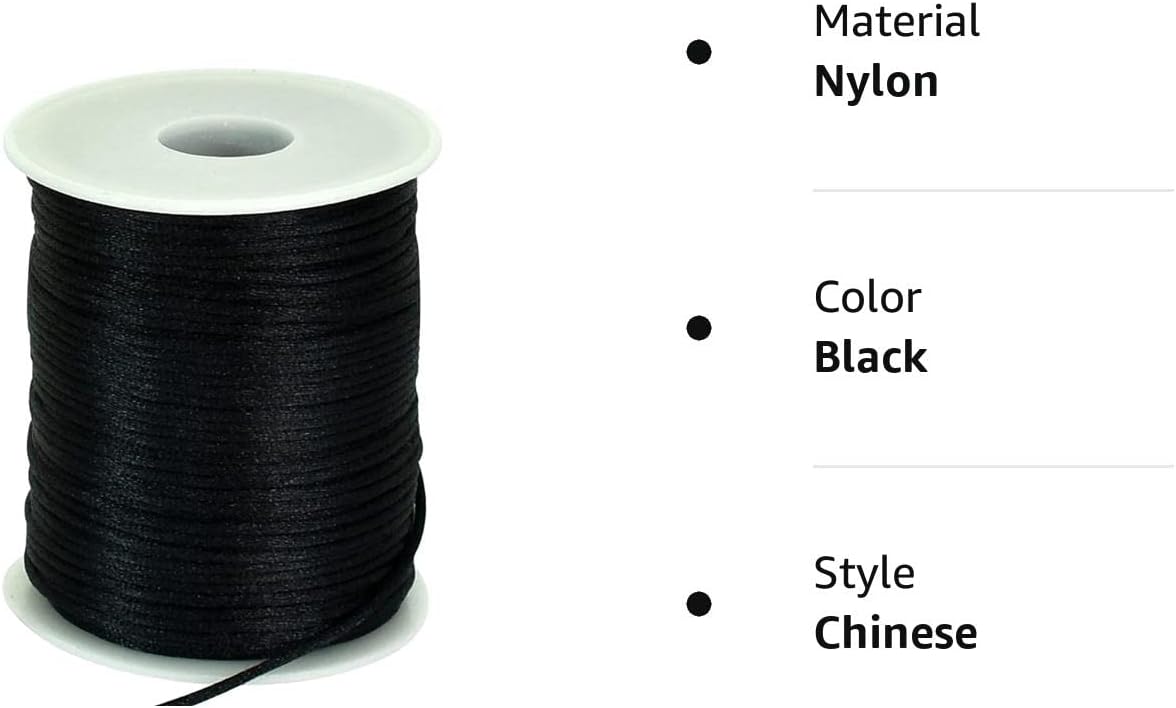 2mm x 110 Yards Black Nylon Cord Satin String for Bracelet Jewelry Making Rattail Macrame Waxed Trim Cord Necklace Bulk Beading Thread Kumihimo Chinese Knot CraftSCJ7F-00-B08VH-1