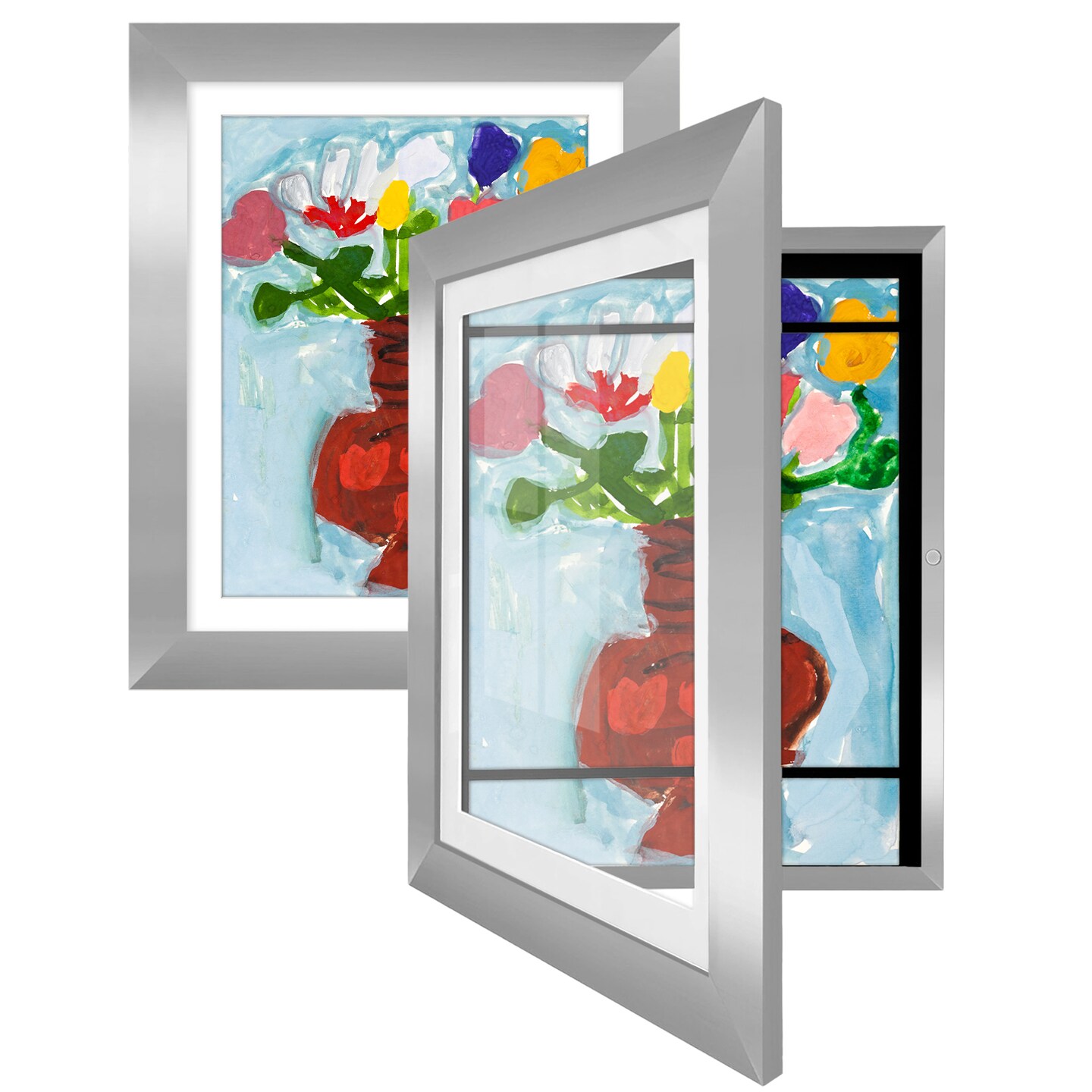 Americanflat 10x12.5 Kids Art Frame - Set of 2 - 8.5x11 with Mat or 10x12.5 without Mat - Kids Artwork Frame - Magnetic Frame Closure - Shatter Resistant Glass - Hanging Hardware