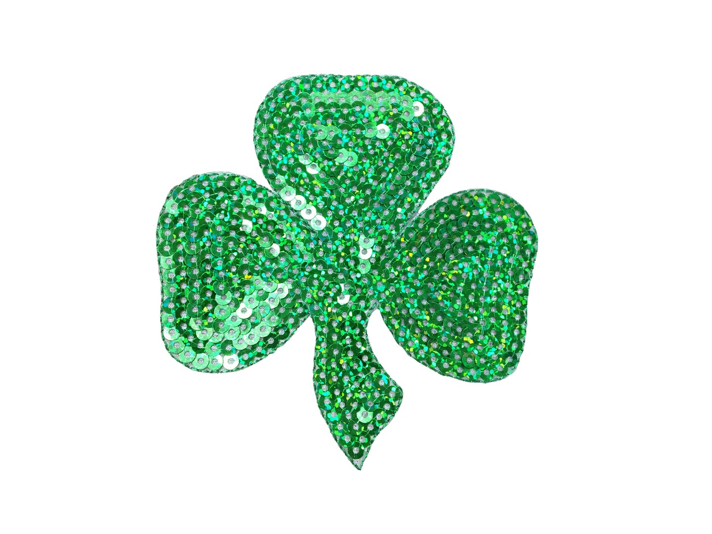4" Green Sequin Shamrock, Clover, St Patrick's, Embroidered, Iron on Patch