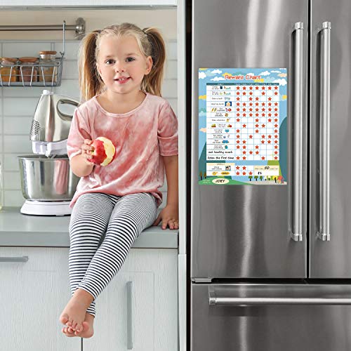 Bahavior Chart for Kid at Home, Reward Chart for Kids Behavior. Each Set Includes 30 tasks, 104 Stars, and one 11&#x201C; x 14.5&#x22; Magnetic Chart- Blue