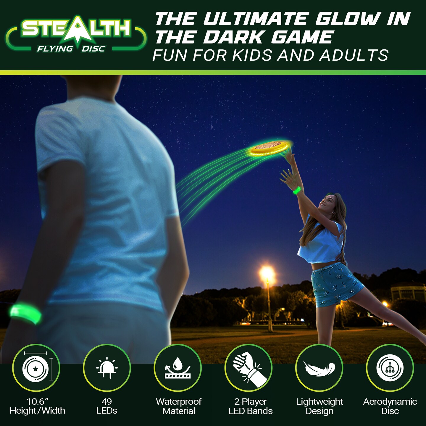 USA Toyz Stealth LED Flying Disc - Yellow/Green