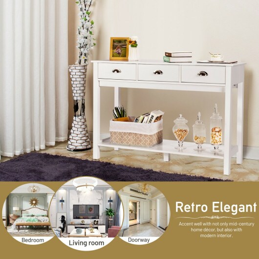 Modern Tall Entryway Table with 3 Drawers and 2 Tier Storage Shelves
