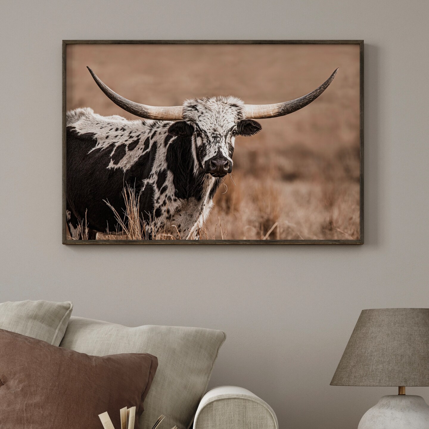 Large Wall Art - Longhorn Cow Photo Print - Canvas For Western Decor ...