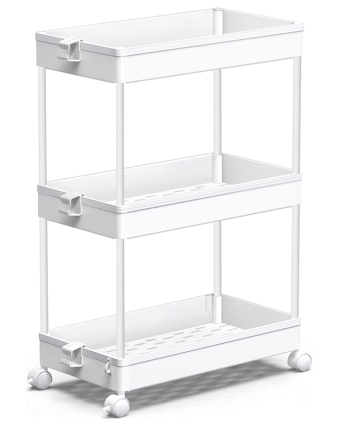 SPACEKEEPER Storage Rolling Cart, 3 Tier Laundry Room Organization Utility Cart Bathroom Organizer Mobile Shelving Unit Shelves Multi-Functional Trolley, White