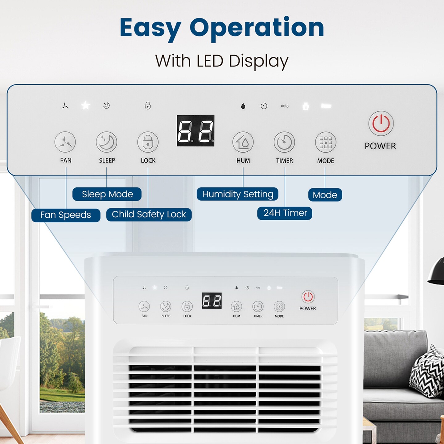Costway Dehumidifier for Home Basement 32 Pints/Day 3 Modes Portable up to 2500 Sq. Ft Blue/Pink/Yellow