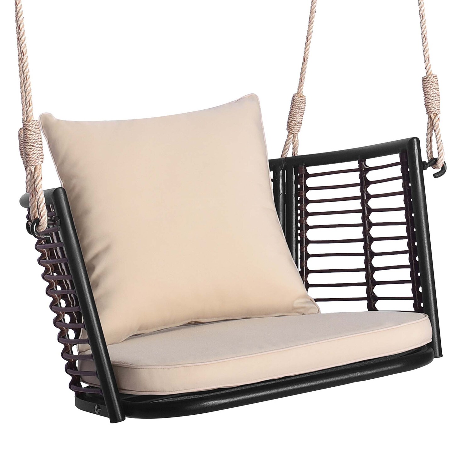Costway Patio Hanging Rattan Basket Chair Swing Hammock Chair with Seat Cushion Navy/Grey/Beige