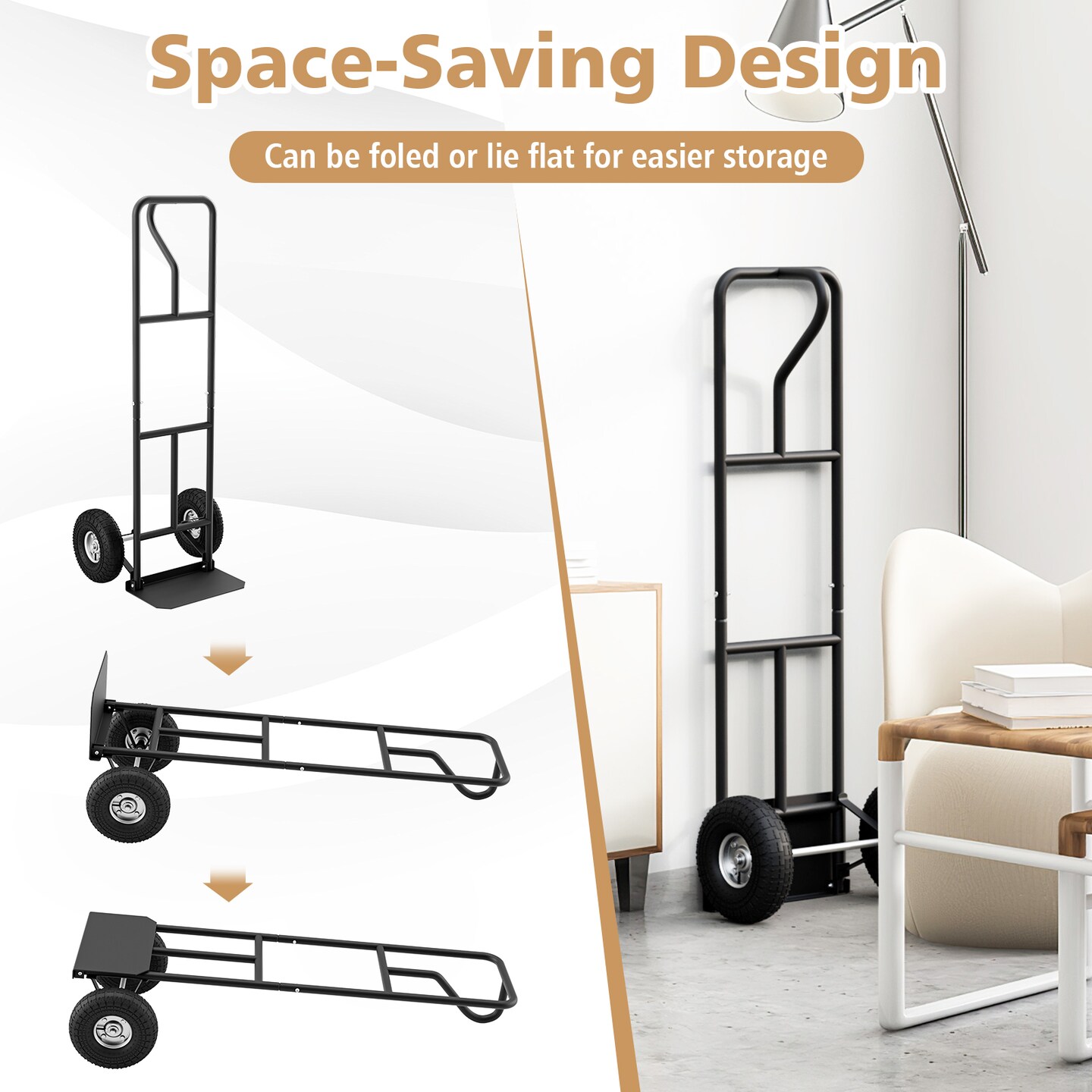 Costway Heavy Duty Hand Truck 660lbs Capacity Trolley Cart with  Foldable Nose Plate Black/Red