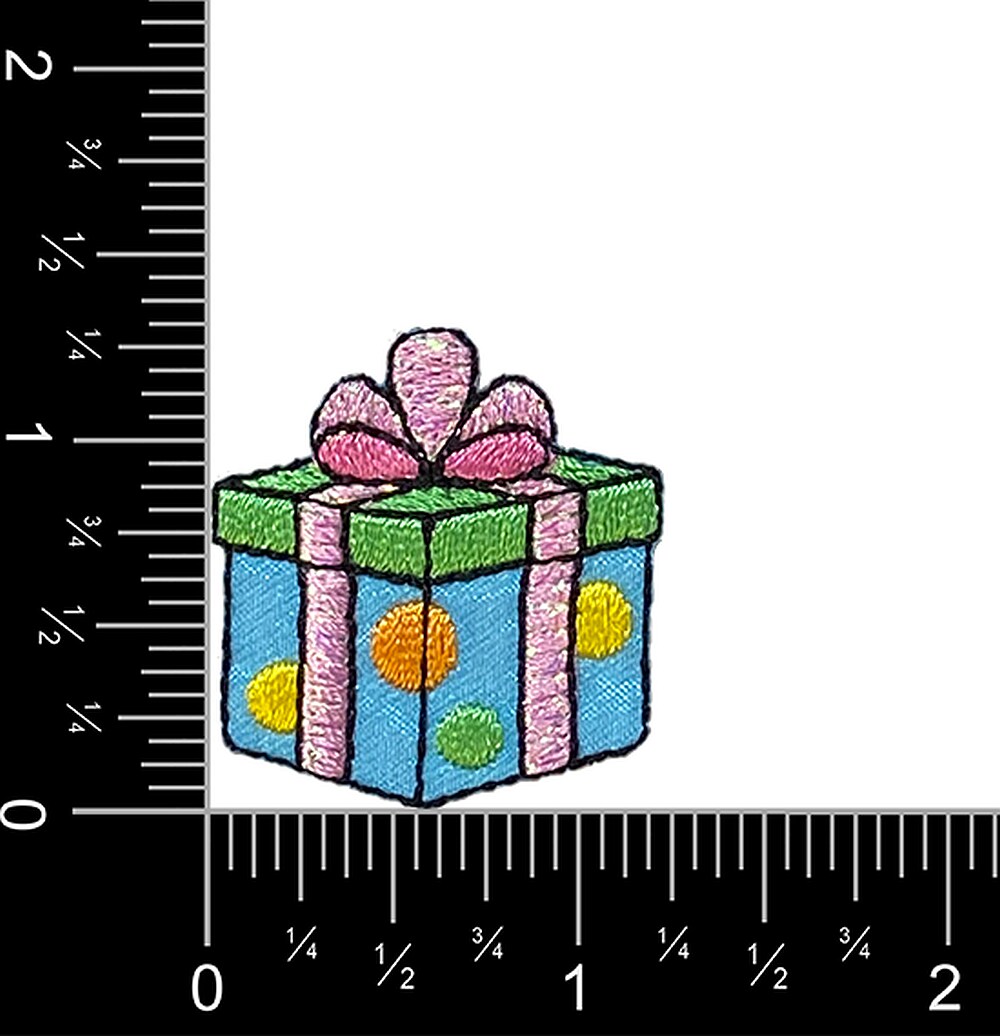Set of 3, 1.25" Gift Box, Birthday, Embroidered, Iron on Patch