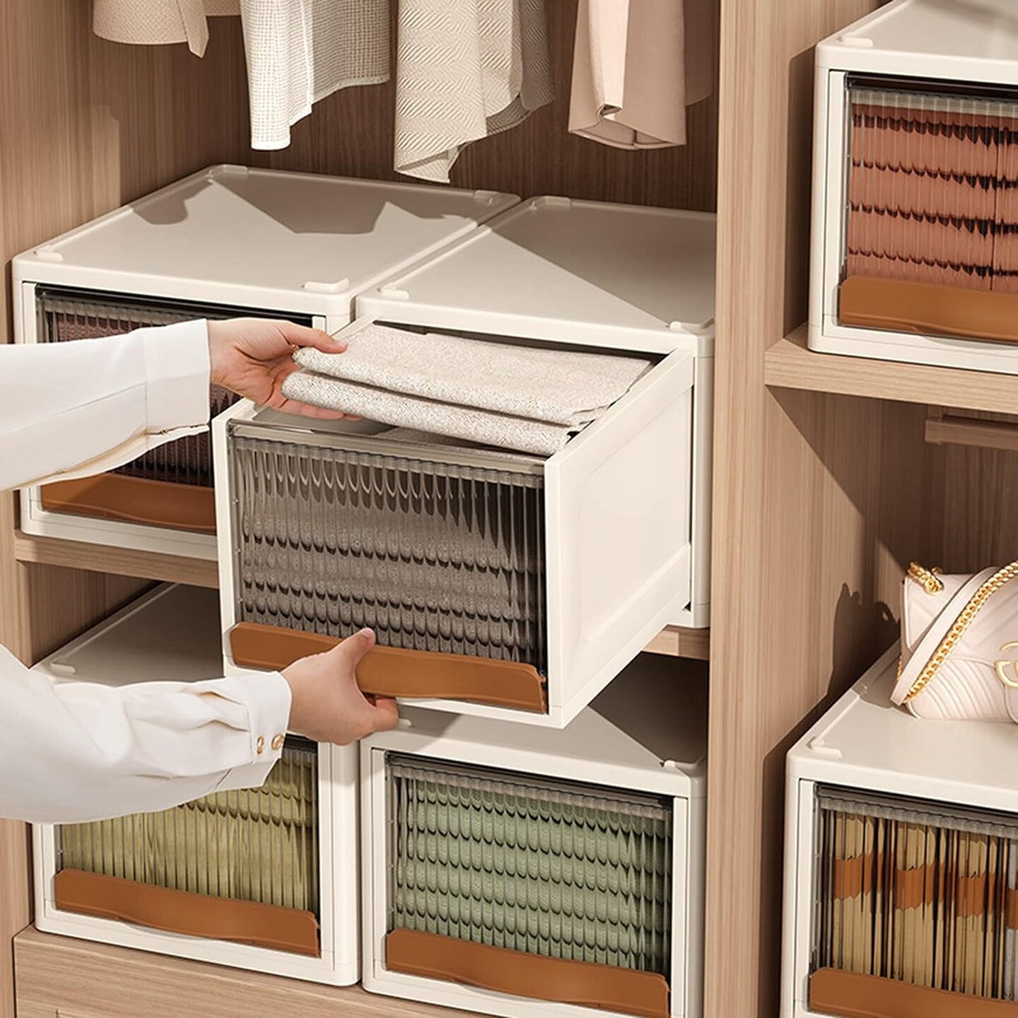 16.5L Stackable Storage Bin Plastic Drawer with Lid Closet Organizer Two Ways Opening Storage Box