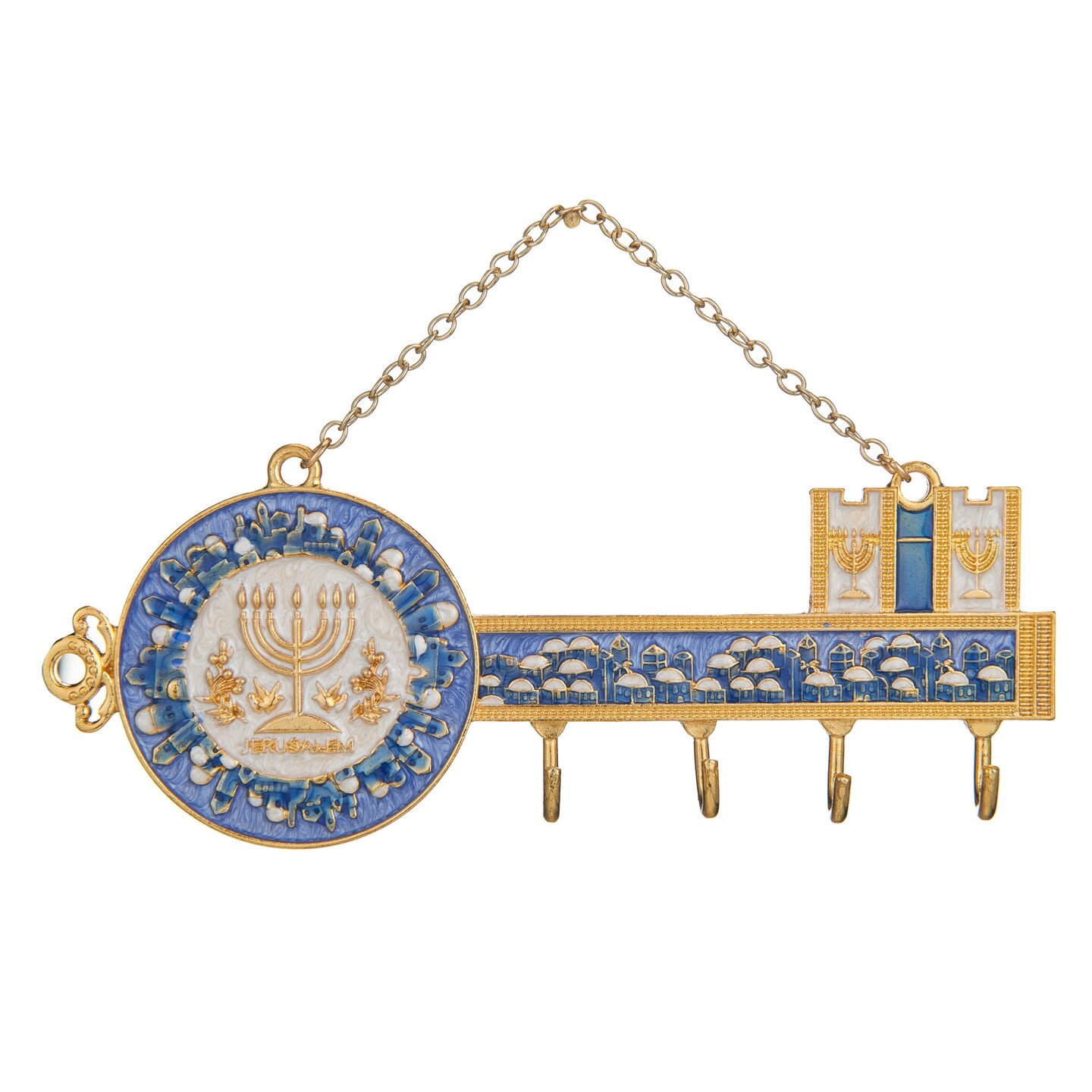 Matashi HandPainted Enamel Menorah and Jerusalem Cityscape Design