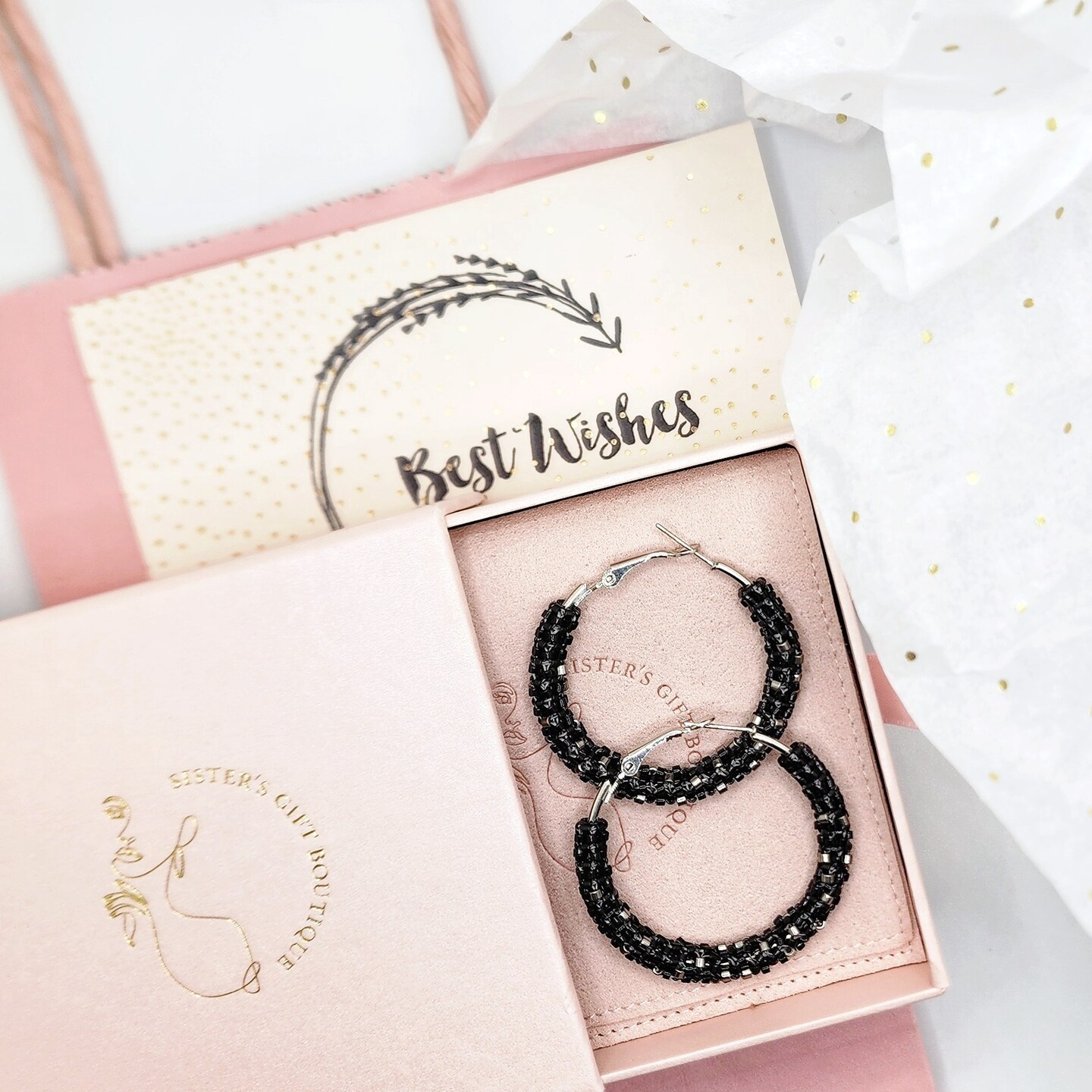 Black hoop earrings for her Bohemian jewelry 18th 21st 30th birthday gift  for daughter sister girlfriend friend Everyday casual accessory  MakerPlace