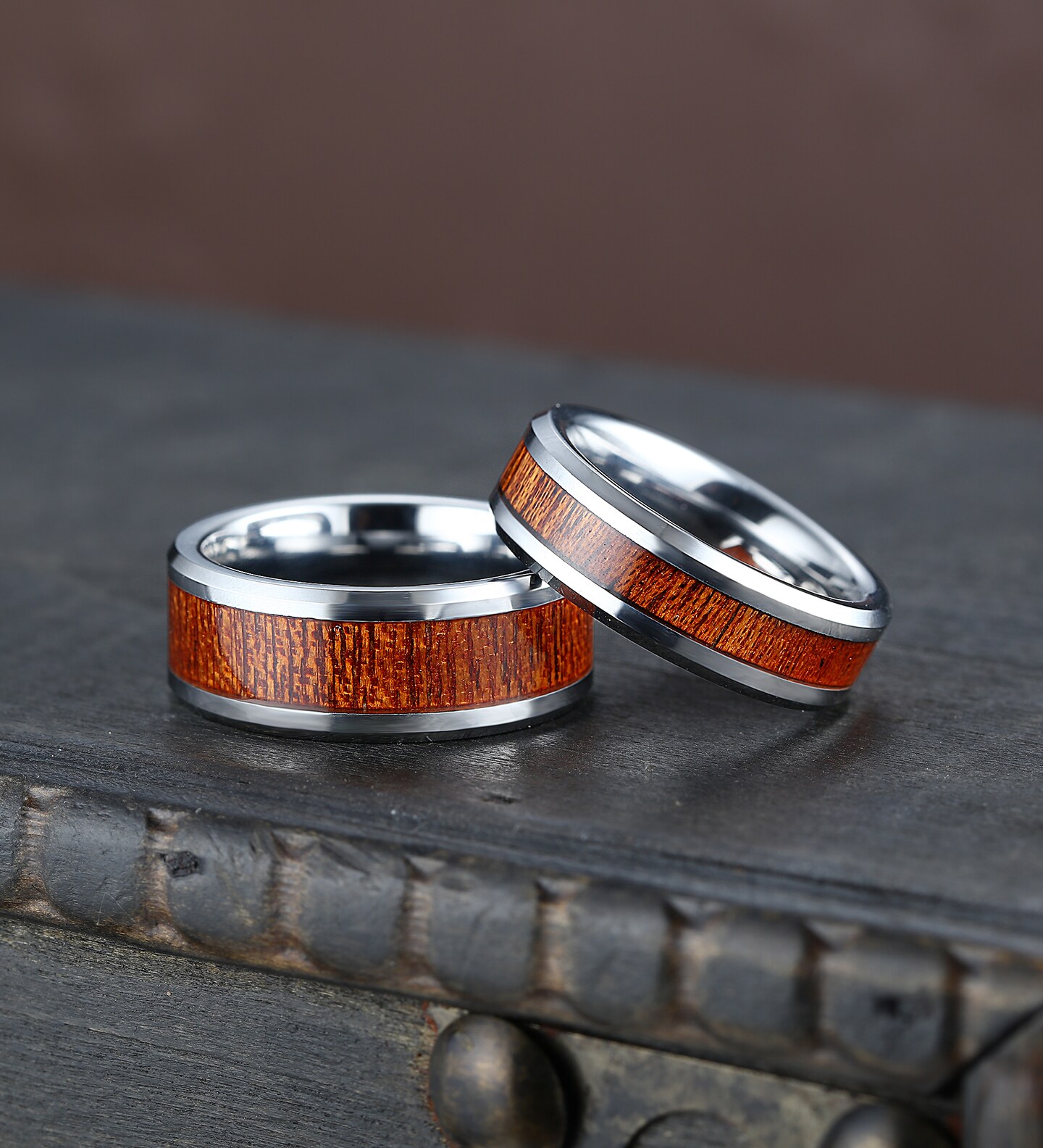 Tungsten wedding band, whiskey barrel ring, wood wedding band, couples ...