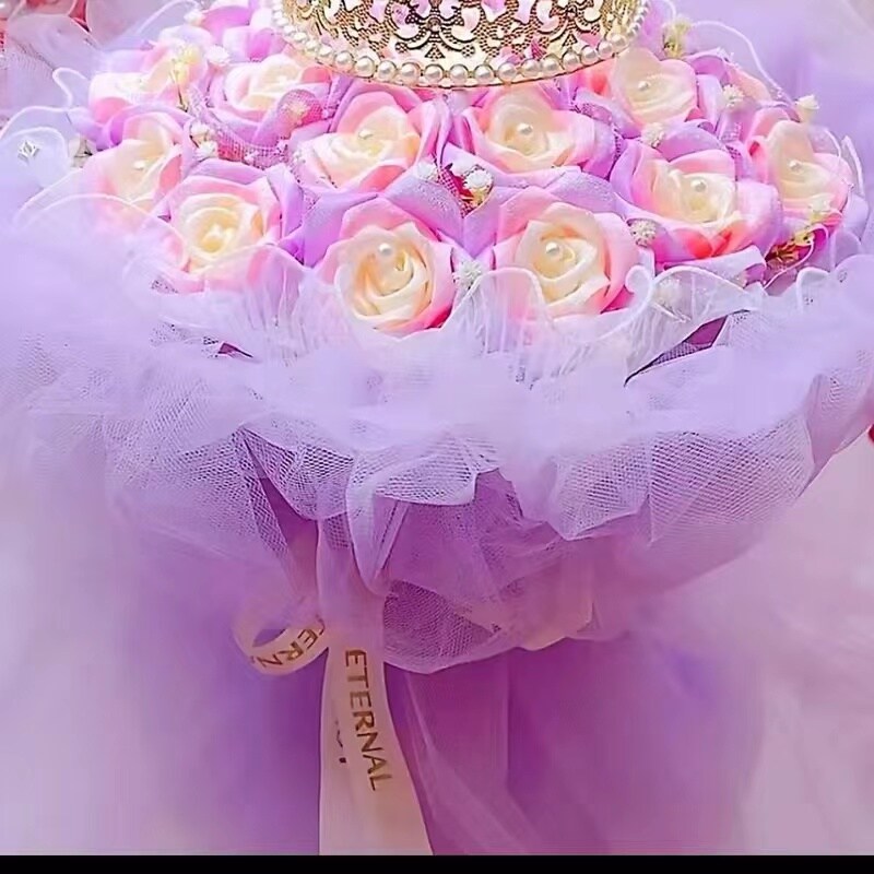 Handcrafted Ribbon Bouquet with Crown and Lights - BLING Rose Floral,  Ribbon Rose Bundle, Perfect for Birthdays, Weddings, Holidays | MakerPlace  by ..., image size:1080x1080