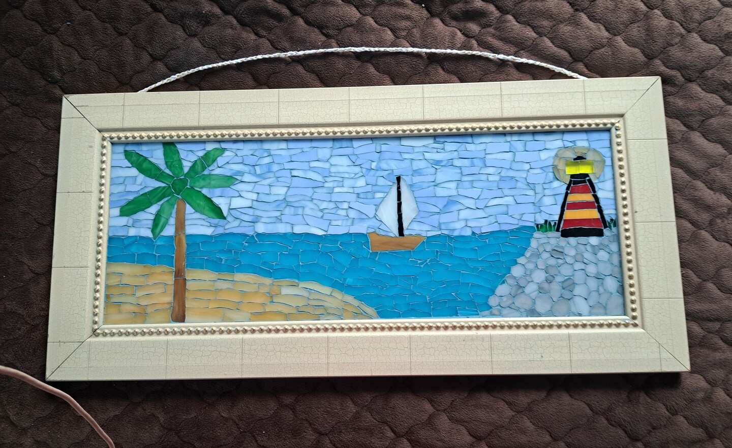 Sailing Toward the Lighthouse glass on glass mosaic