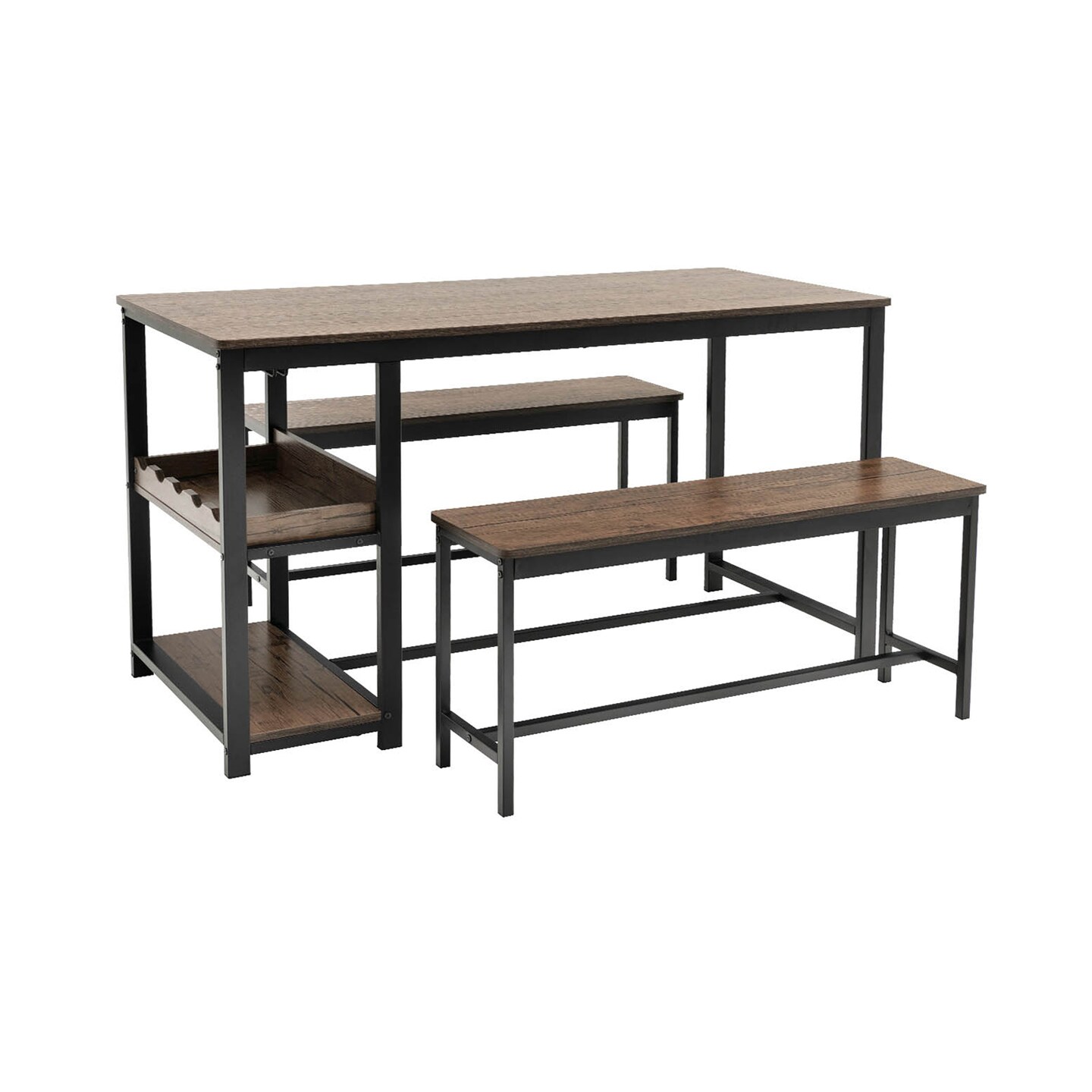 3 Piece Dining Table Set with Wine Rack and Storage Shelf Coffee Black