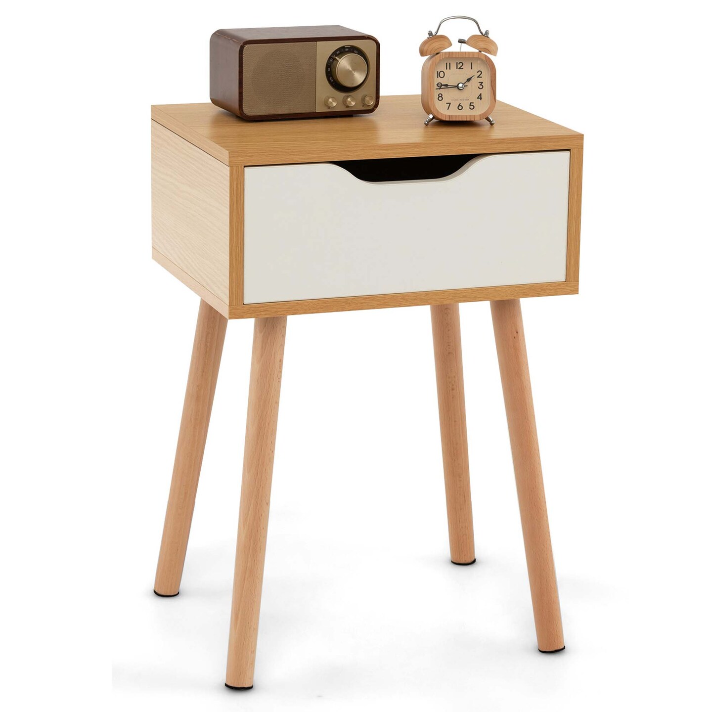 Costway Nightstand End Side Sofa Table Storage Drawer Living Room with Solid Wood Leg