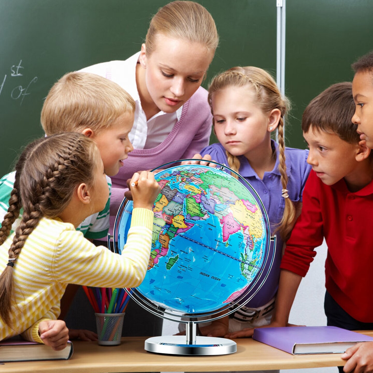 13&#x22; Illuminated World Globe 720&#xC2;&#xB0; Rotating Map with LED Light