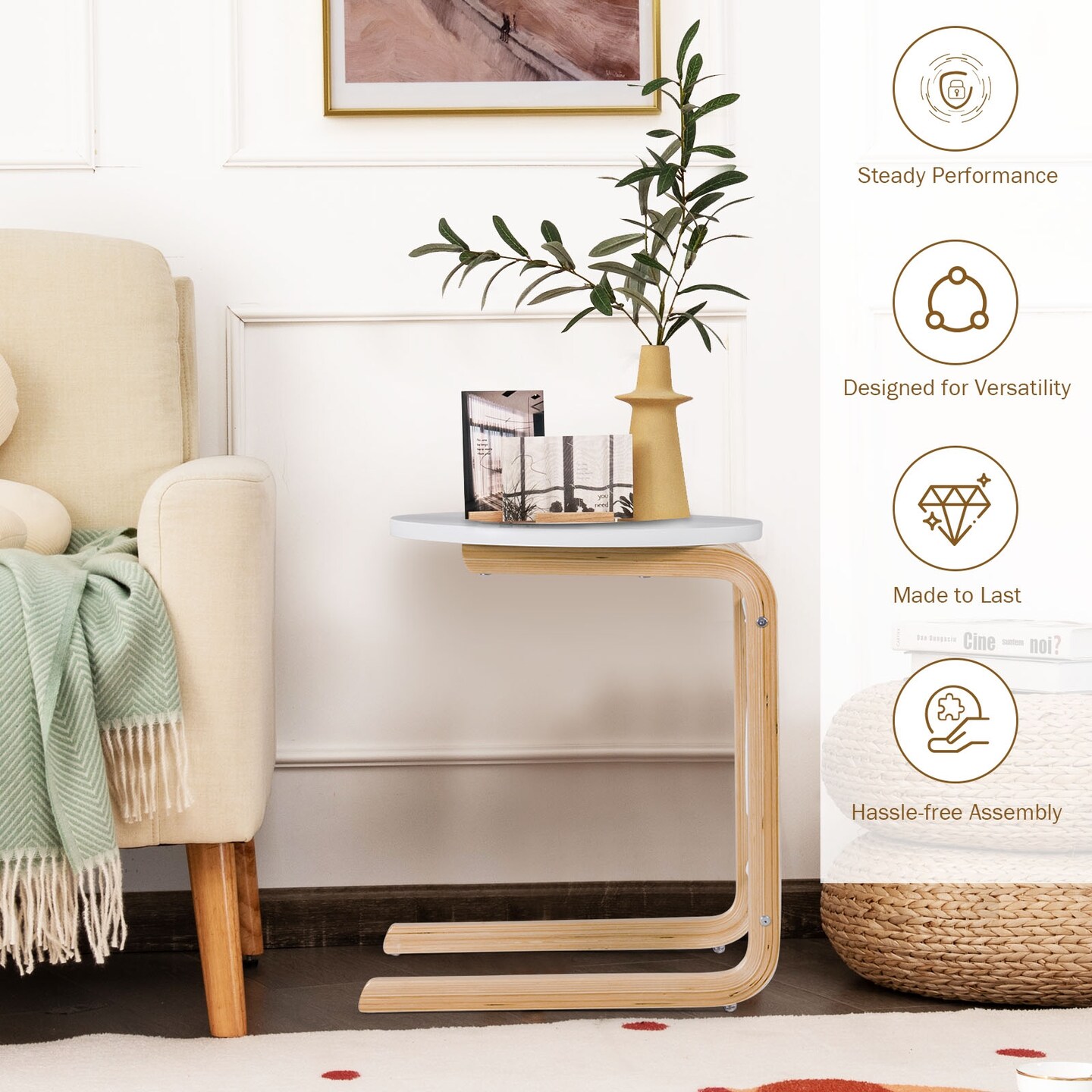 Bentwood Accent Coffee Table Round Tabletop with Storage Bag