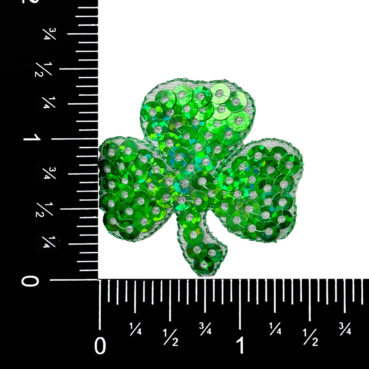 1.5&#x22; Green Sequin Shamrock, St Patrick&#x27;s Day, Clover, Embroidered, Iron on Patch