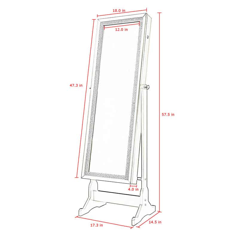 Shimmer Crystal Border Cheval Mirror Jewelry Armoire with LED Lights