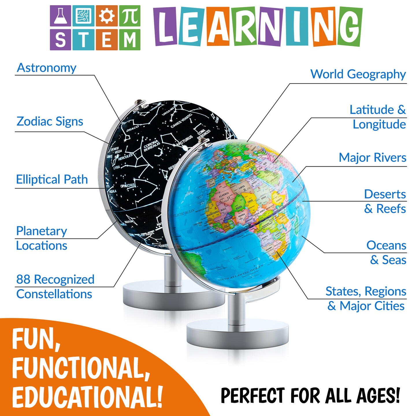 USA Toyz Illuminated Globe for Kids Learning - 7.2&#x22; Diameter